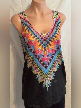 Colorfully printed pretty Black Tank Top NWOT